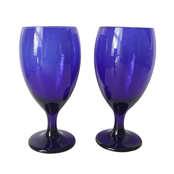 4 Vintage Cobalt Large Blue Wine Glasses Wine Libbey Cocktail Barware - Picture 2 of 5